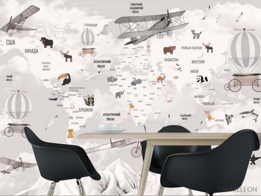 Фотошпалери Бежева карта дитяча мінімалістична українською мовою - 1