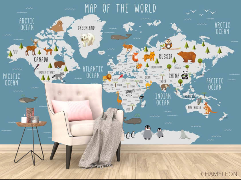 Фотообои Карта в бирюзовом оттенке для комнаты мальчика на английском - 4