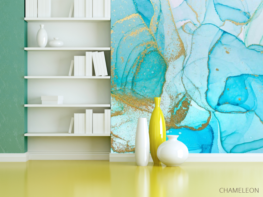 Фотошпалери Блакитний fluid art з золотом - 3