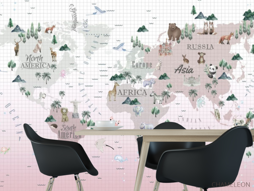 Фотошпалери рожева дитяча карта - 1