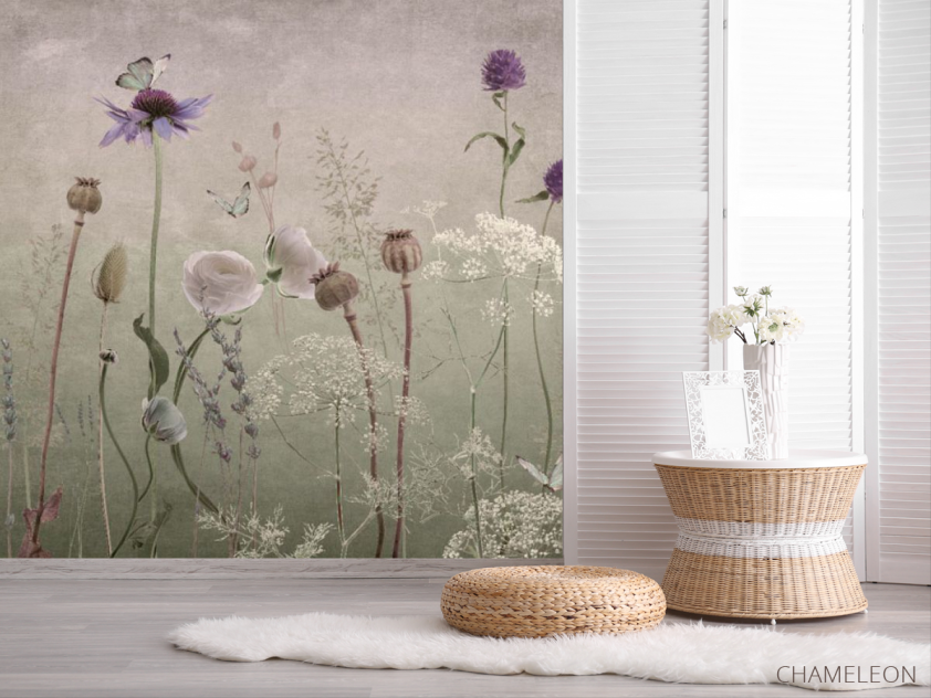 Фотошпалери польові дизайнерські квіти рожеві - 2