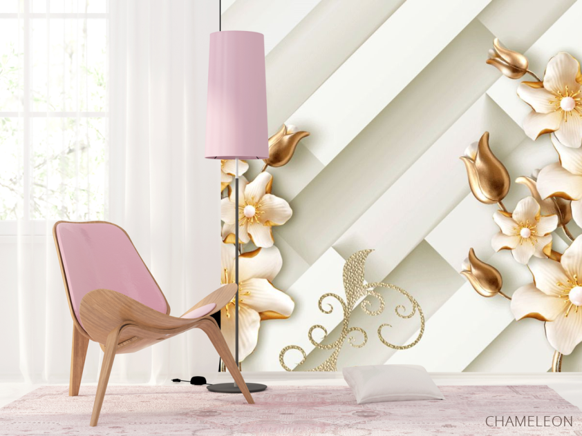 Фотошпалери Золоті квіти 3д - 4