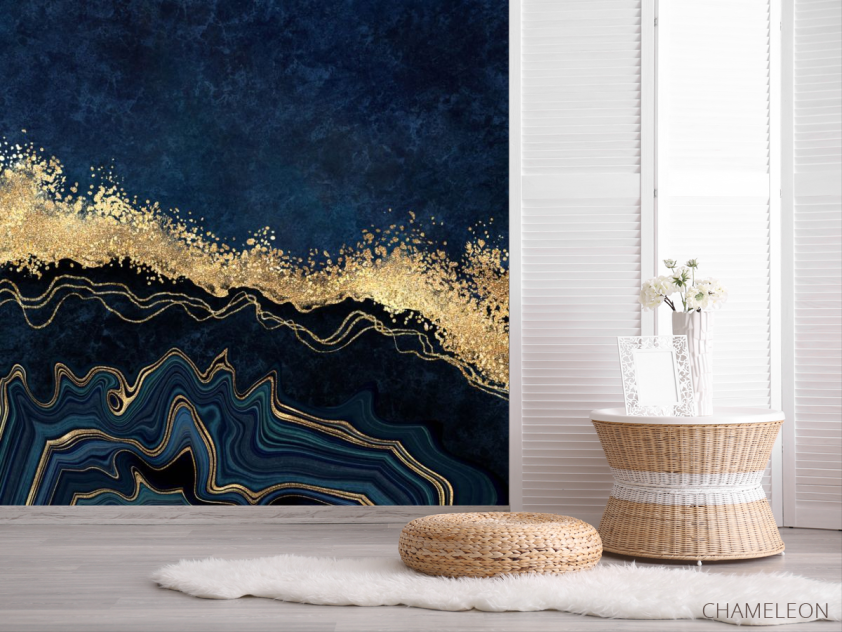 Фотошпалери Темний Fluid art в синіх відтінках - 2
