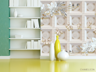 Фотошпалери Керамічні квіти на тлі золотий стіни - 3