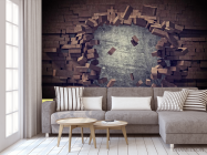 Фотообои Разбитая коричневая кирпичная стена - 3