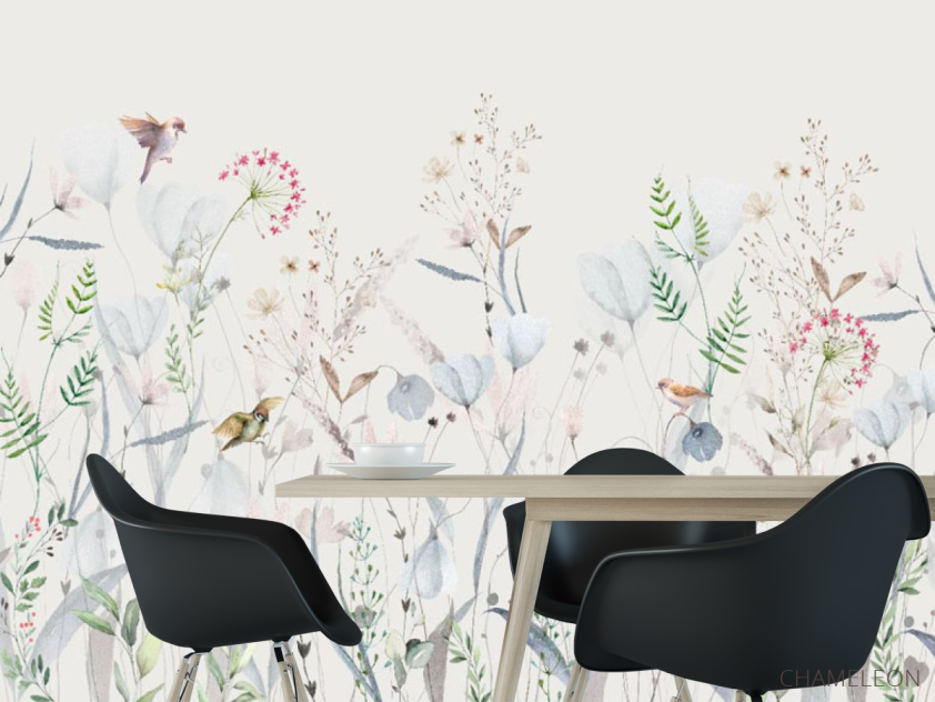 Фотошпалери мінімалістичні квіти блакитний відтінок - 1