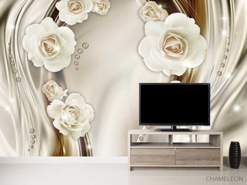 Фотообои Белые 3д цветы с камнями - 2