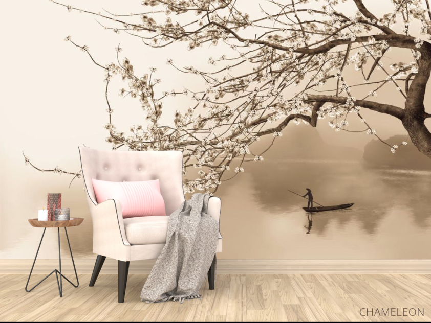 Фотообои на лодке под цветущим деревом - 4