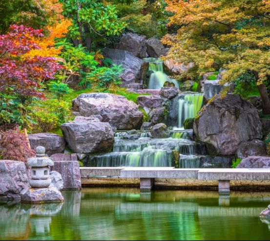 Фотошпалери водоспад в японському саду 26120