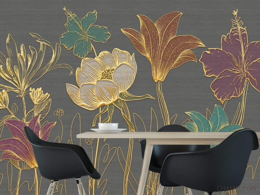 Фотошпалери Золоті квіти 3д - 1