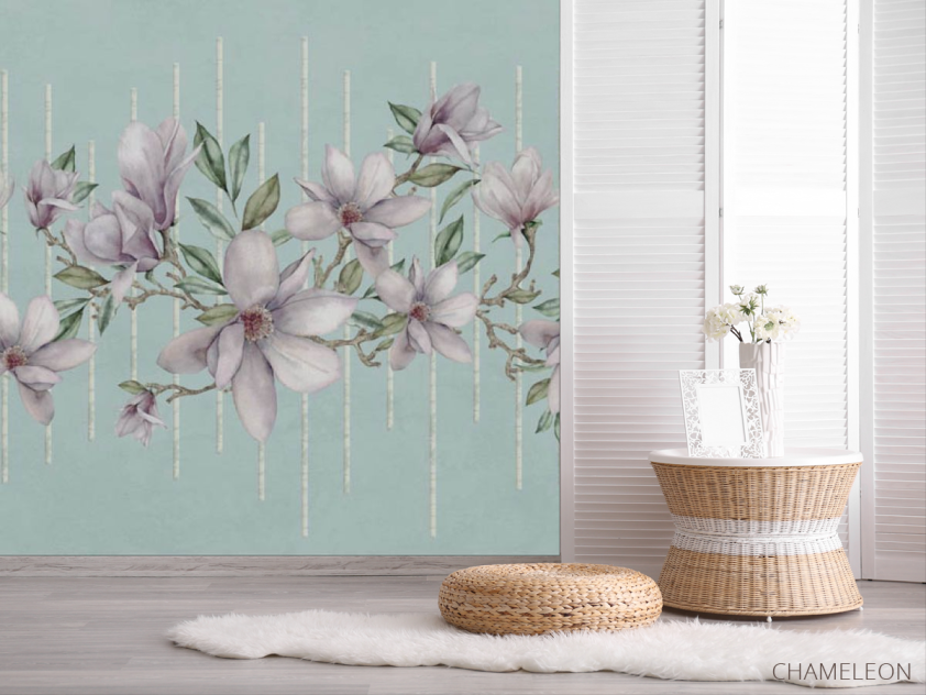 Фотошпалери магнолії на тлі бірюзи - 2