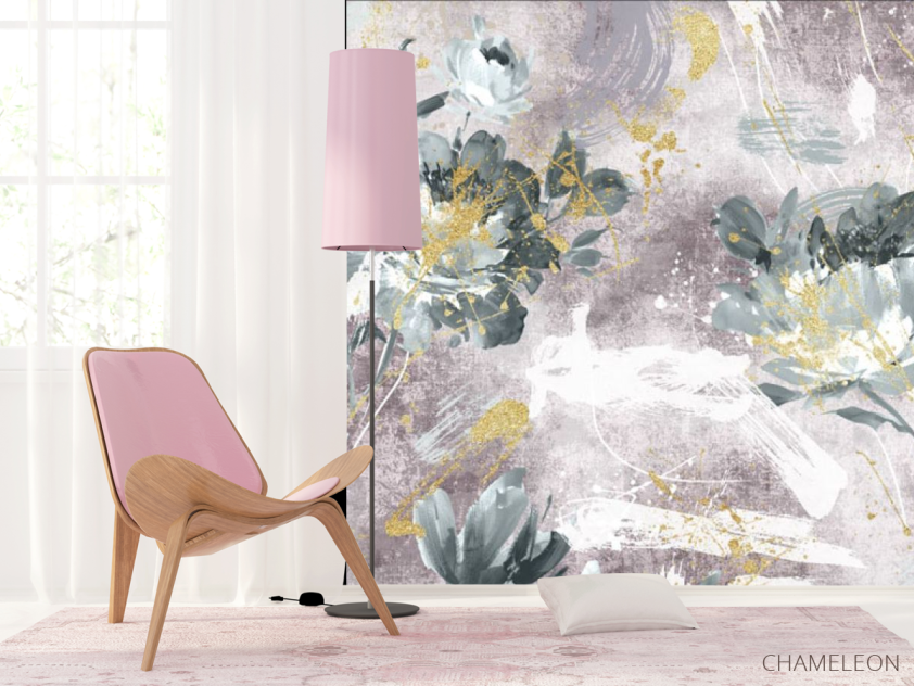 Фотошпалери дизайнерські квіти з золотом рожеві. - 4