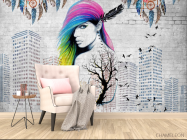 Фотообои цветные волосы и высотки - 4