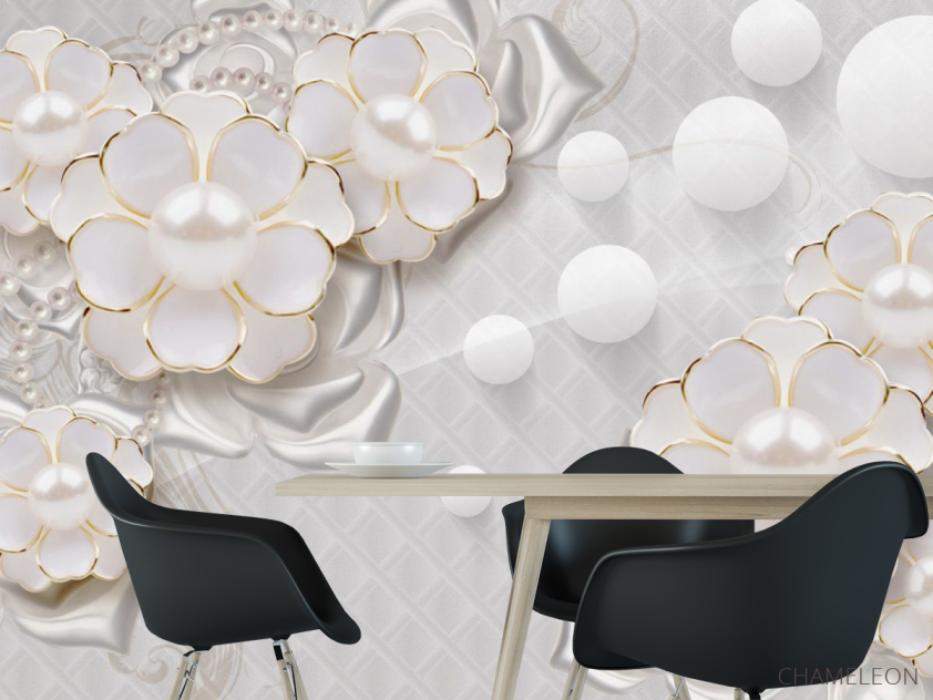 Фотошпалери Білі квіти з перлами - 1