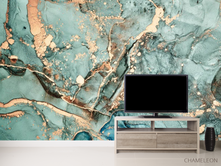 Фотообои Бирюзовый флюид с золотом - 2