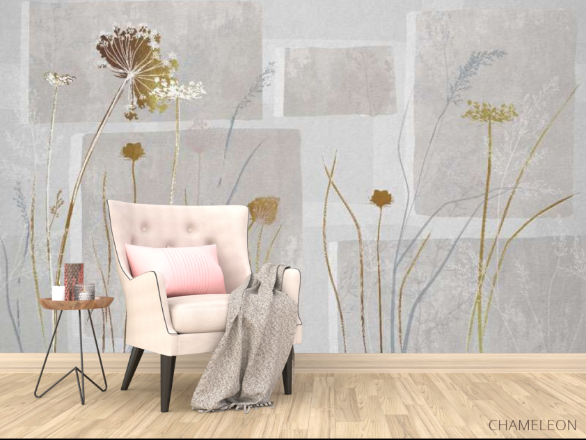 Фотообои Сушеные цветы на сером дизайнерском фоне. - 4