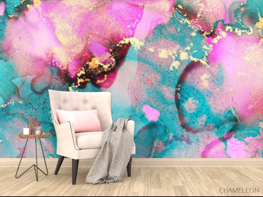 Фотообои Бирюзово-розовый флюид с золотом - 4