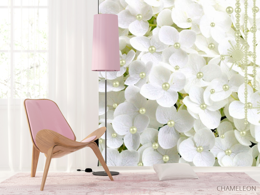Фотошпалери Біла гортензія і намистини - 4