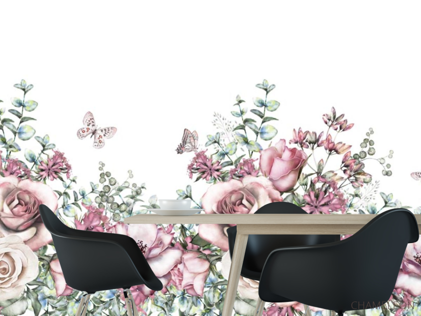 Фотошпалери рожеві акварельні троянди на білому тлі - 1