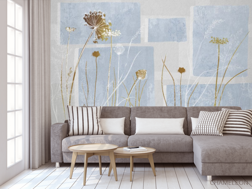 Фотообои Сухоцветы на синем дизайнерском фоне. - 3