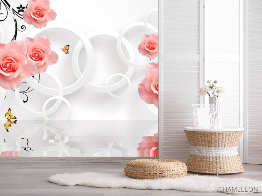 Фотошпалери 3D утоны троянд над водою - 2