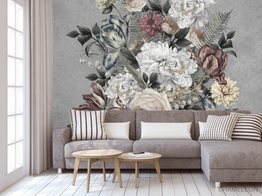 Фотообои Винтажные цветы на сером - 3