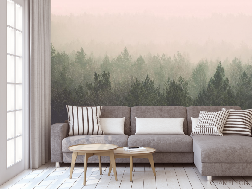 Фотообои лес и розовый туман - 3