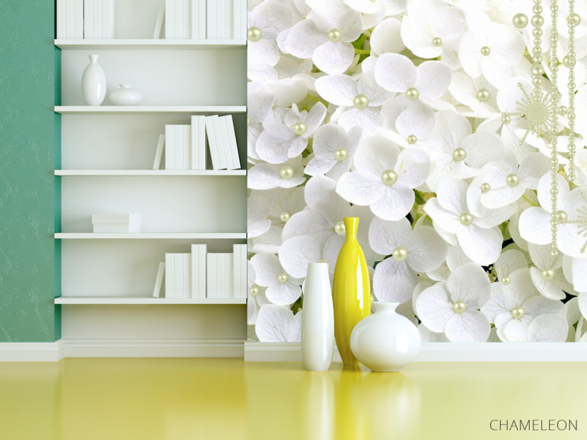 Фотошпалери Біла гортензія і намистини - 3