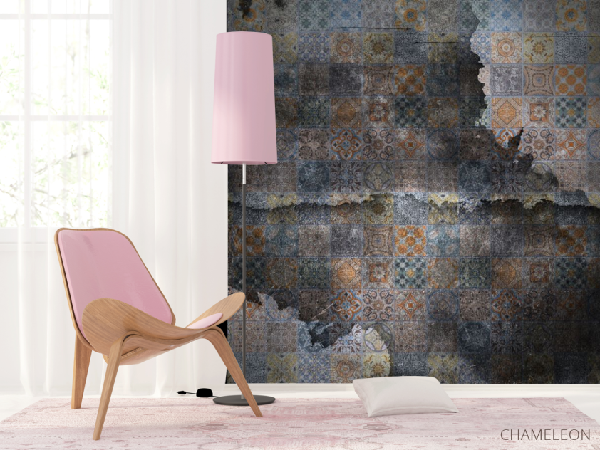 Фотошпалери Мотиви печворк на тлі чорного цегли - 4