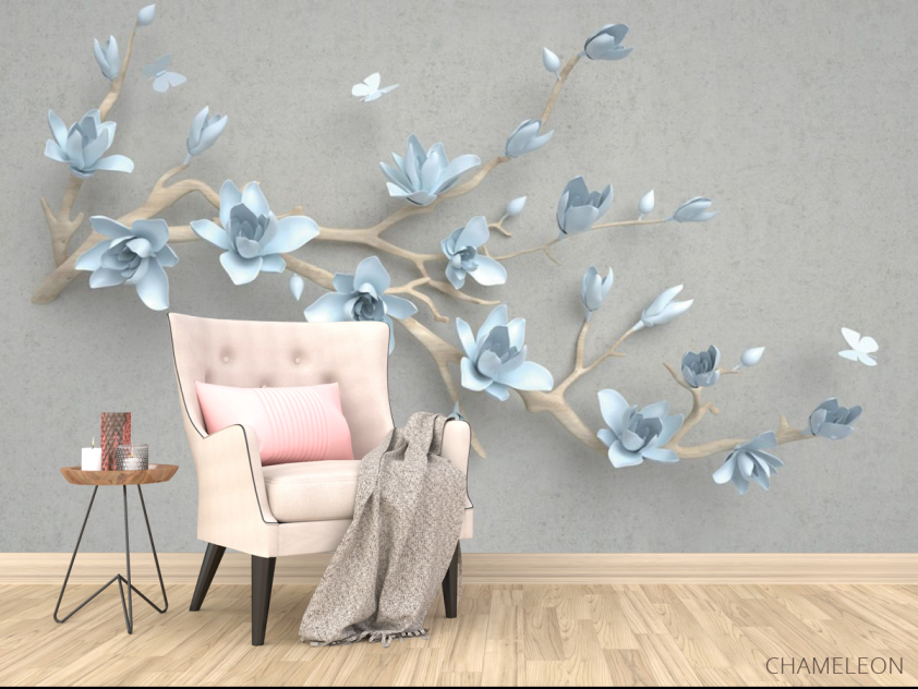 Фотообои Ветка голубых цветов - 4