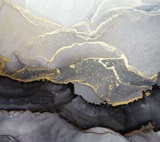 Фотошпалери чб Fluid art з золотом 26631