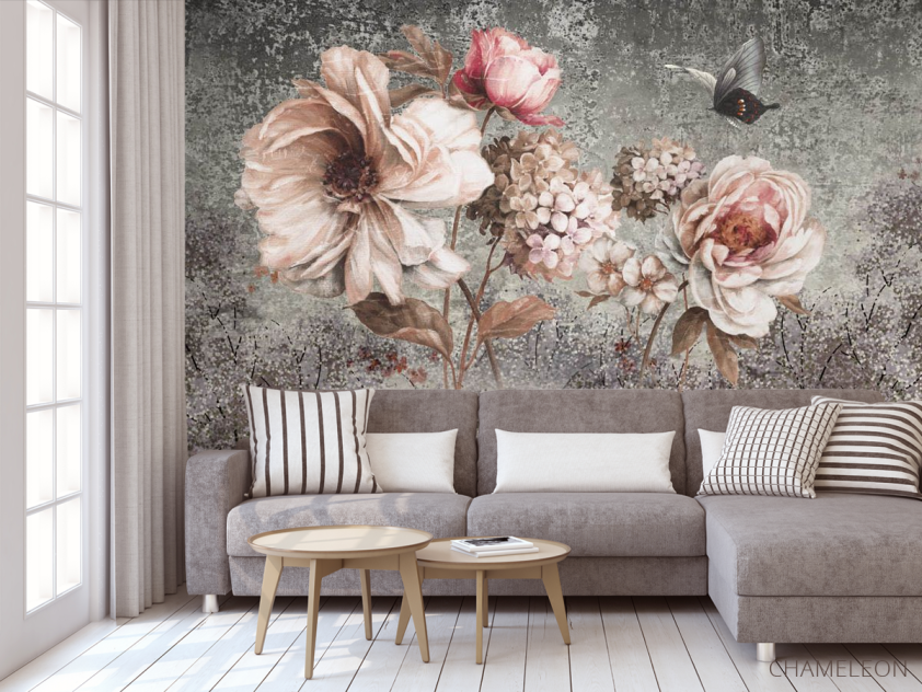 Фотообои Винтажные коричневые цветы - 3