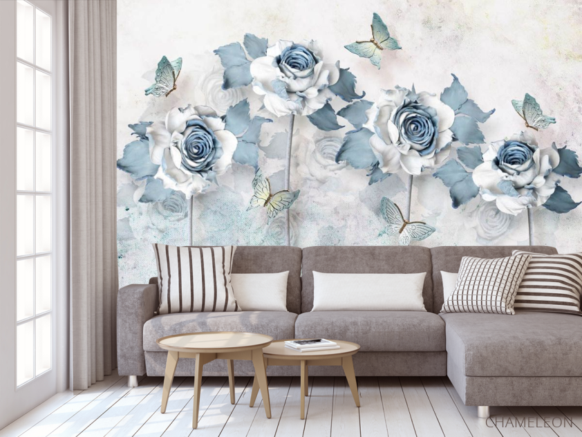 Фотообои 3d голубые розы - 3