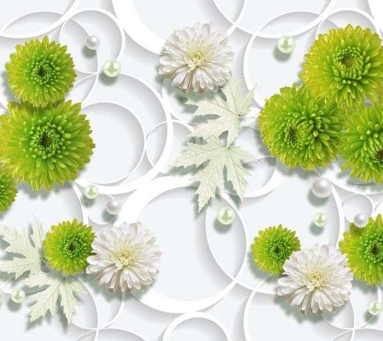 Фотообои зеленые цветы на фоне белых кругов Фотообои зеленые цветы на фоне белых кругов 21683