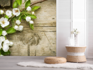 Фотошпалери білі цветоки на тлі дерев'яно - 2