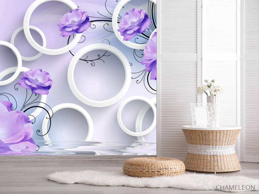 Фотошпалери Фіолетові квіти і 3д кола - 2