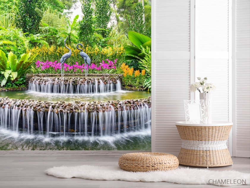Фотошпалери фонтан з чаплями - 2