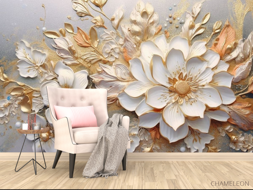 Фотообои 3д цветы золотые - 4