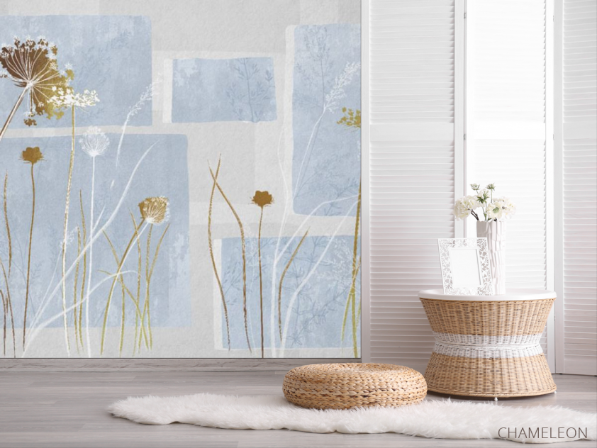Фотошпалери сухоцвіти на синьому дизайнерському тлі. - 2