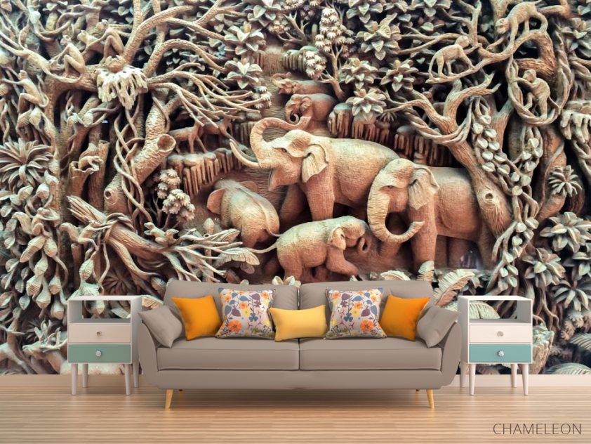 Фотообои деревянные слоны - 1