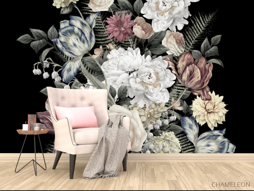 Фотообои Винтажные цветы на черном фоне - 4