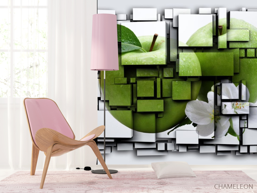 Фотошпалери яблуко на кубах 3Д - 4