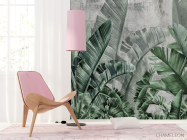 Фотошпалери зелені тропічні листя на тлі бетону. - 4