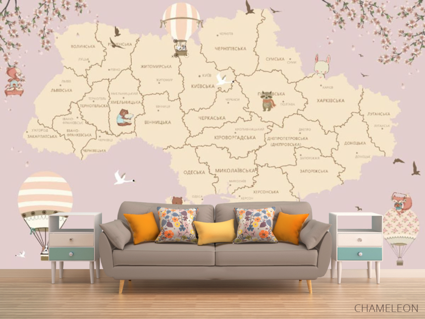 Фотообои Розовая карта Украины в комнате девочки - 1