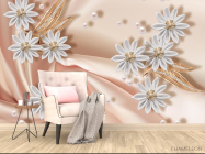 Фотообои белые цветы брошки на ткани - 4