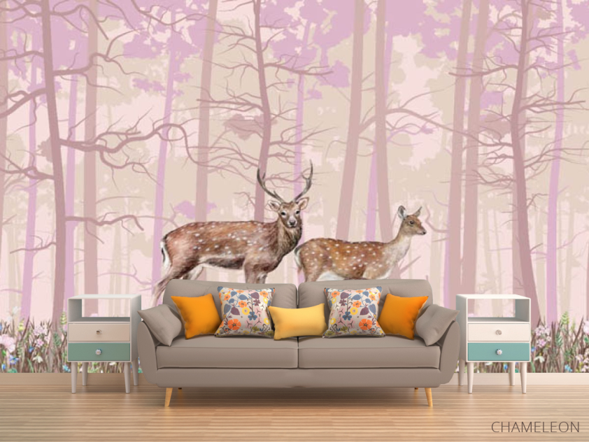 Фотообои Олени в розовом лесу - 1