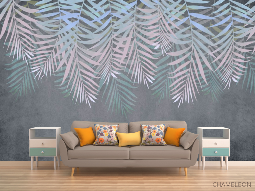 Фотообои Листья с потолка на сером - 1