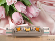 Фотообои розовые тюльпаны на розовой ткани - 1