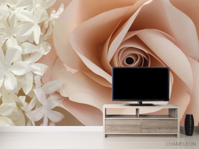 Фотообои большая бежевая роза из бумаги - 2