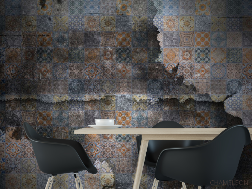 Фотошпалери Мотиви печворк на тлі чорного цегли - 1